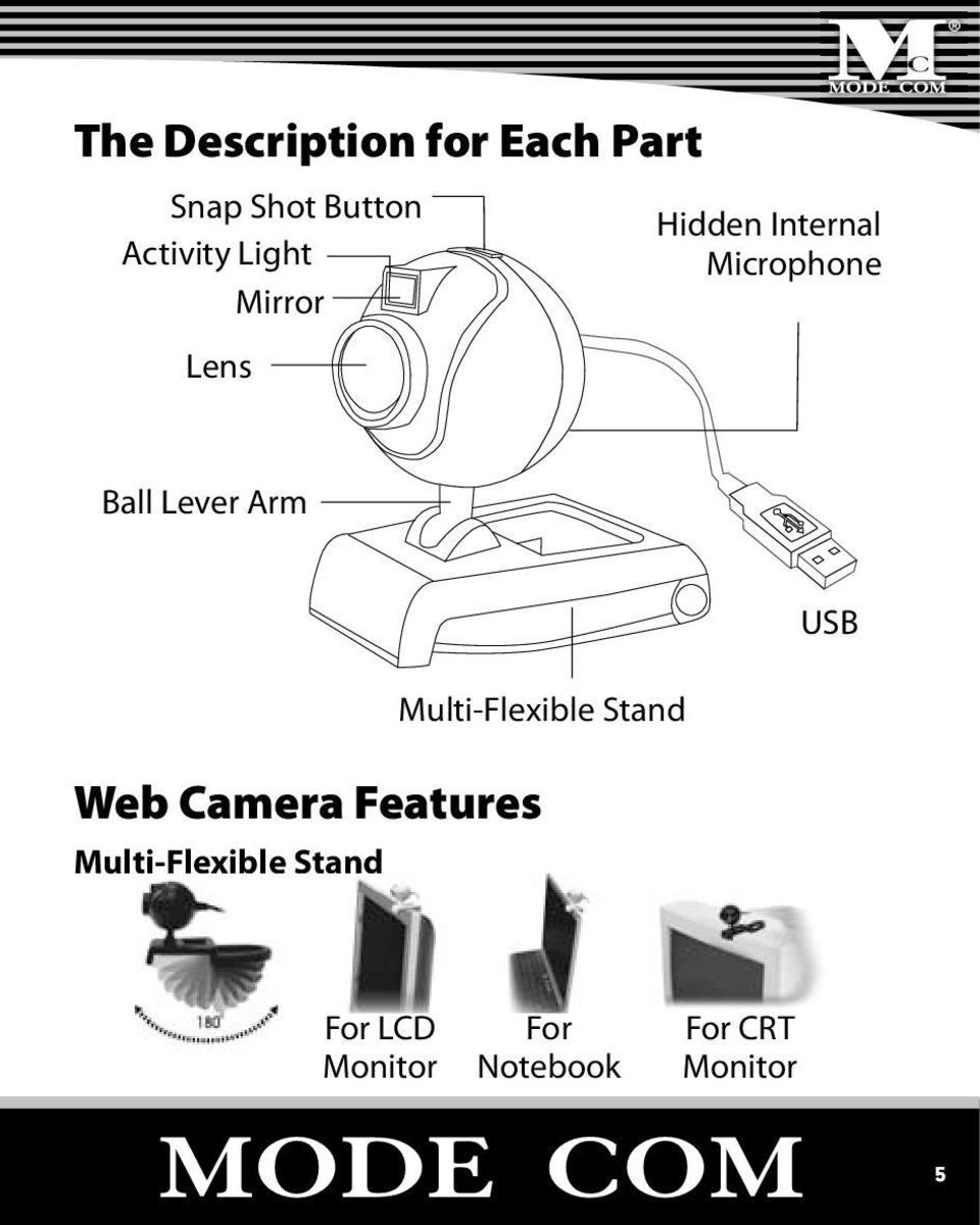 Arm Web Camera Features Multi-Flexible Stand USB