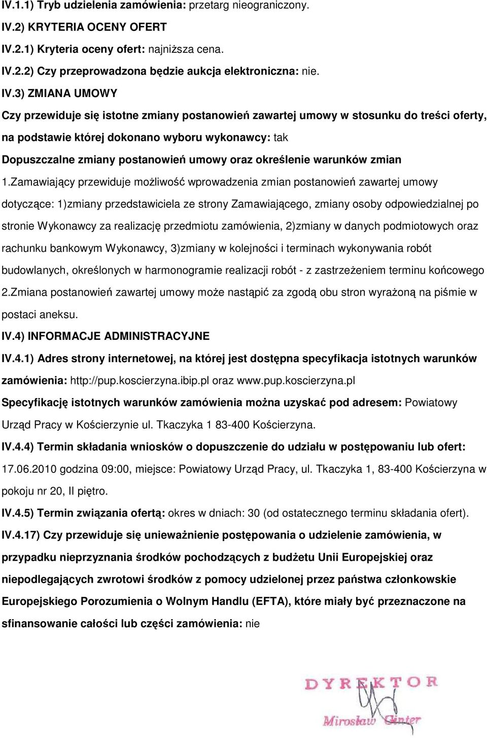 2.1) Kryteria ceny fert: najniższa cena. IV.