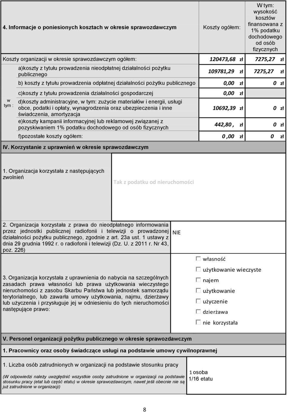 proadzenia działalności gospodarczej 0,0 d)koszty administracyjne, tym: zużycie materiałó i energii, usługi obce, podatki i opłaty, ynagrodzenia oraz ubezpieczenia i inne śiadczenia, amortyzacja