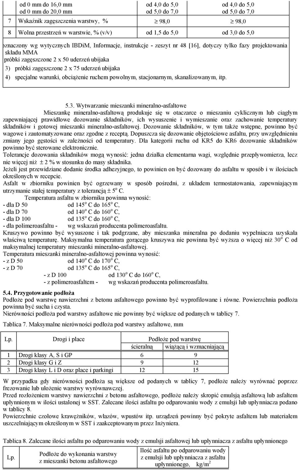 75 uderzeń ubijaka 4) specjalne warunki, obciążenie ruchem powolnym, stacjonarnym, skanalizowanym, itp. 5.3.