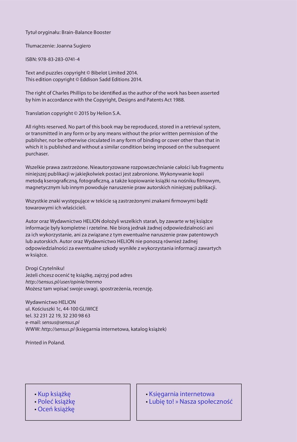 Translation copyright 2015 by Helion S.A. All rights reserved.