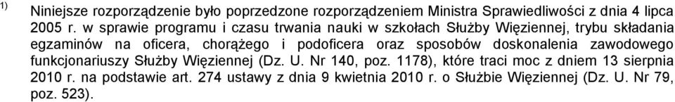 podoficera oraz sposobów doskonalenia zawodowego funkcjonariuszy Służby Więziennej (Dz. U. Nr 140, poz.