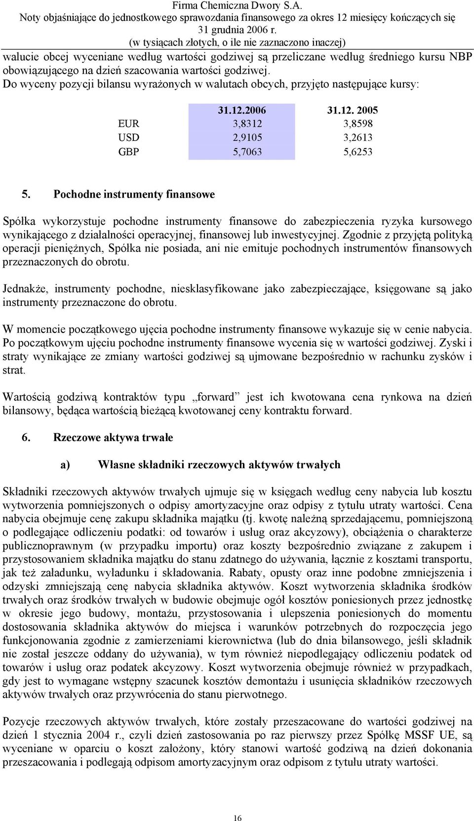 Pochodne instrumenty finansowe Spółka wykorzystuje pochodne instrumenty finansowe do zabezpieczenia ryzyka kursowego wynikającego z działalności operacyjnej, finansowej lub inwestycyjnej.
