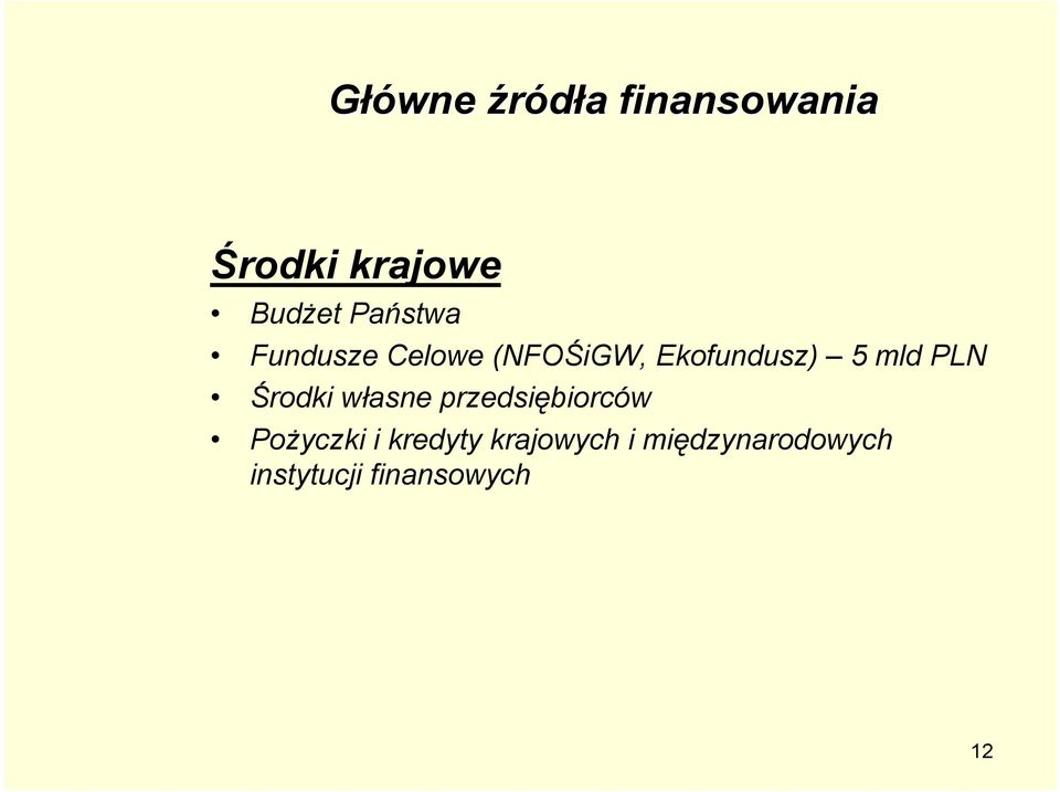 PLN Środki własne przedsiębiorców Pożyczki i kredyty