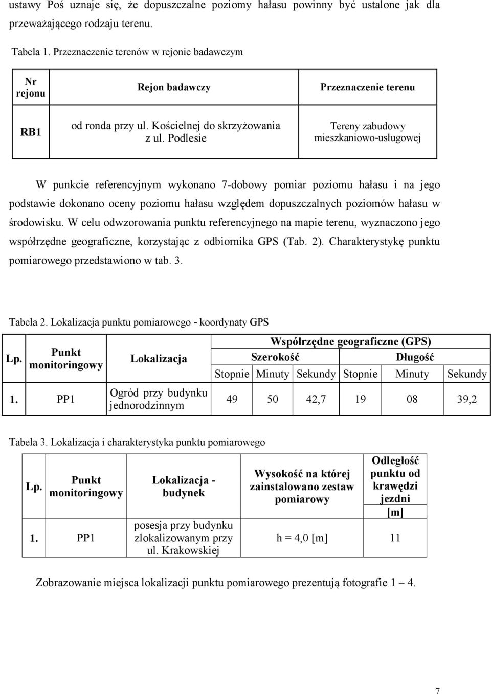 Podlesie Tereny zabudowy mieszkaniowo-usługowej W punkcie referencyjnym wykonano 7-dobowy pomiar poziomu hałasu i na jego podstawie dokonano oceny poziomu hałasu względem dopuszczalnych poziomów