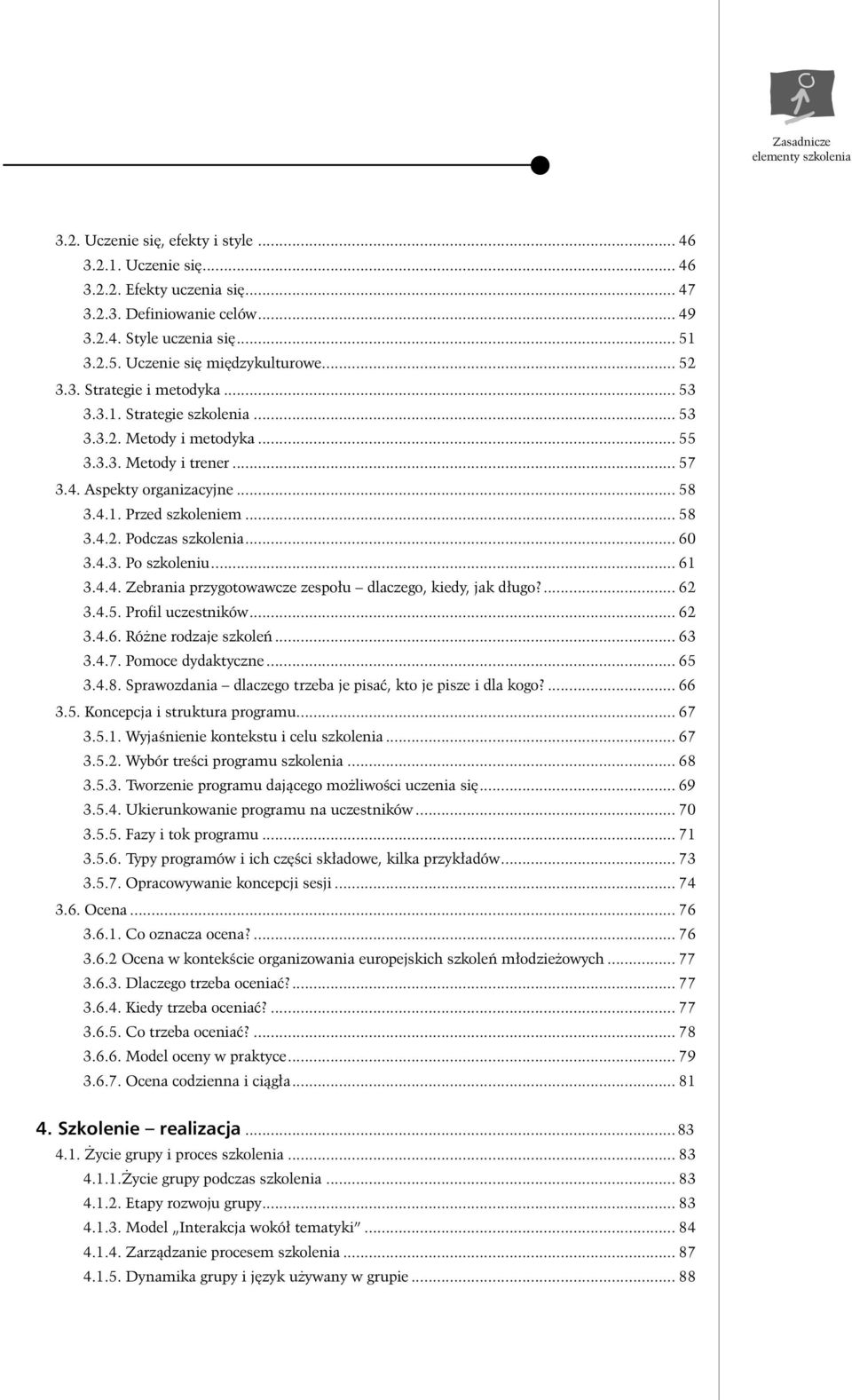 ..61 3.4.4. Zebrania przygotowawcze zespo u dlaczego, kiedy, jak d ugo?... 62 3.4.5. Profil uczestników... 62 3.4.6. Ró ne rodzaje szkoleƒ... 63 3.4.7. Pomoce dydaktyczne... 65 3.4.8.