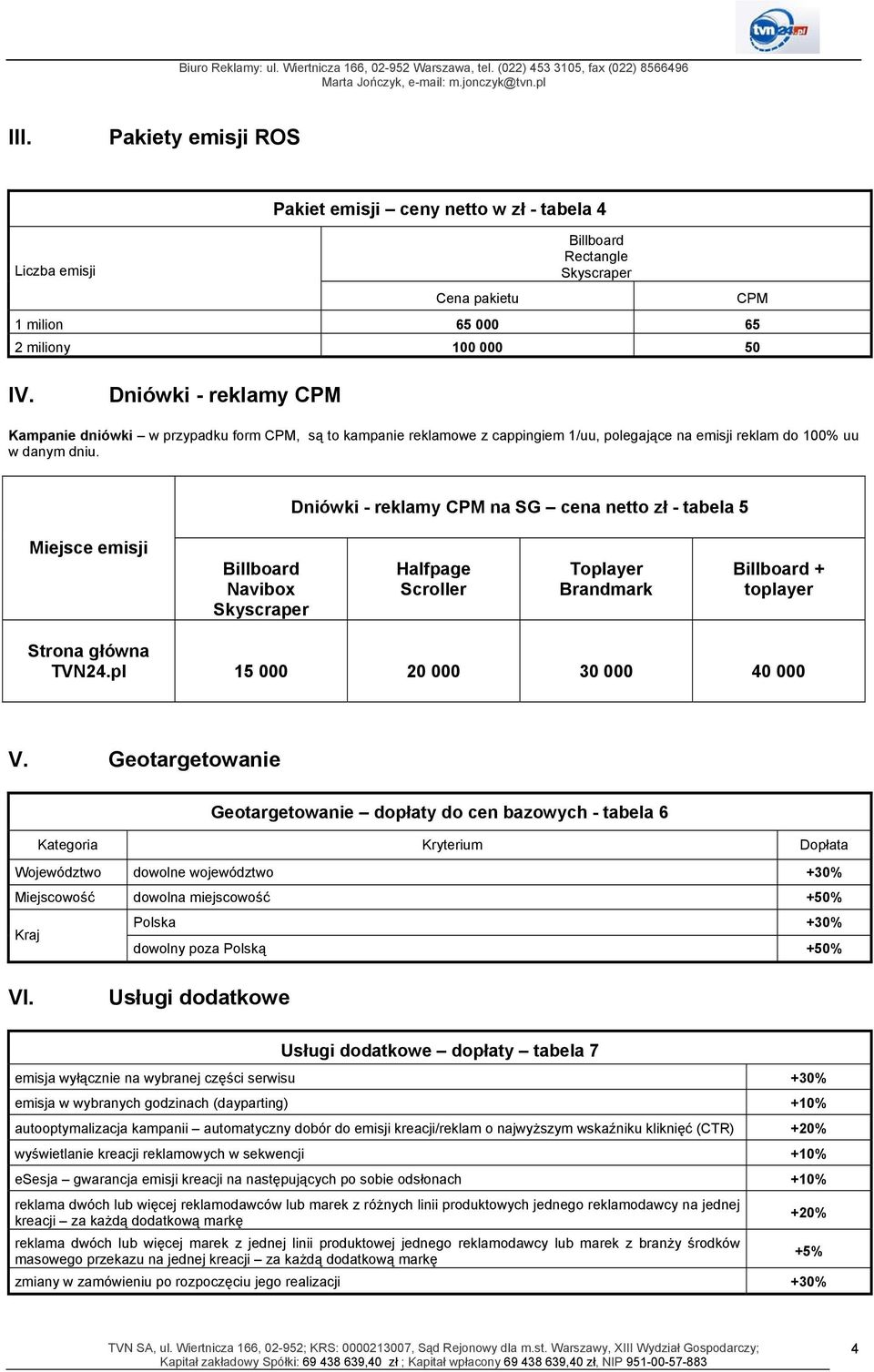 Dniówki - reklamy CPM Kampanie dniówki w przypadku form CPM, są to kampanie reklamowe z cappingiem 1/uu, polegające na emisji reklam do 100% uu w danym dniu.