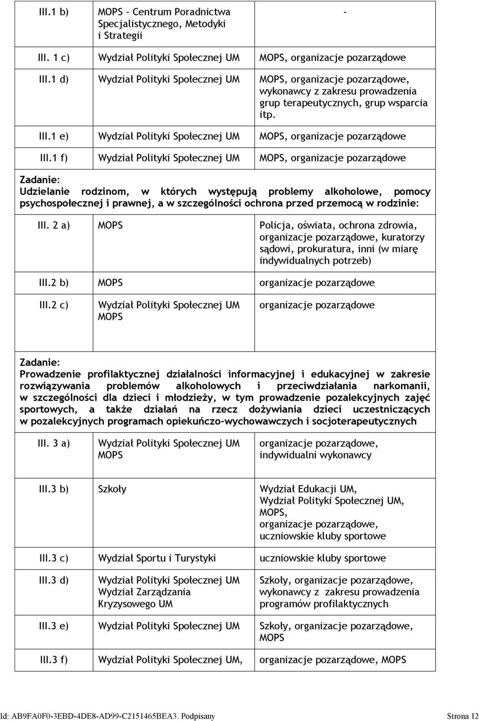 1 e) Wydział Polityki Społecznej UM MOPS, organizacje pozarządowe III.