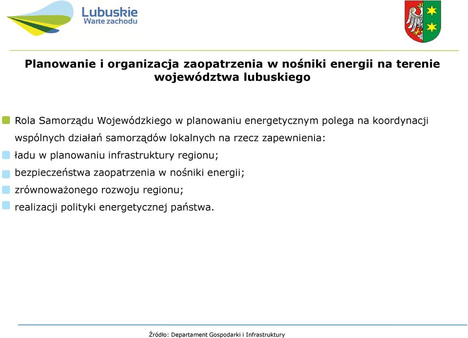 rzecz zapewnienia: ładu w planowaniu infrastruktury regionu; bezpieczeństwa zaopatrzenia w nośniki energii;