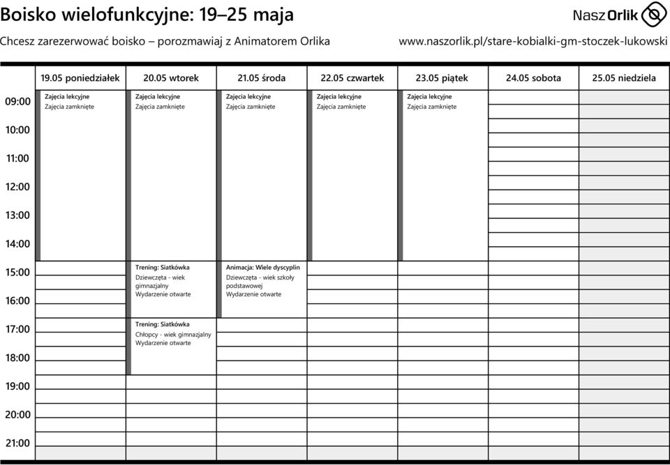 05 środa 22.05 czwartek 23.05 piątek 24.