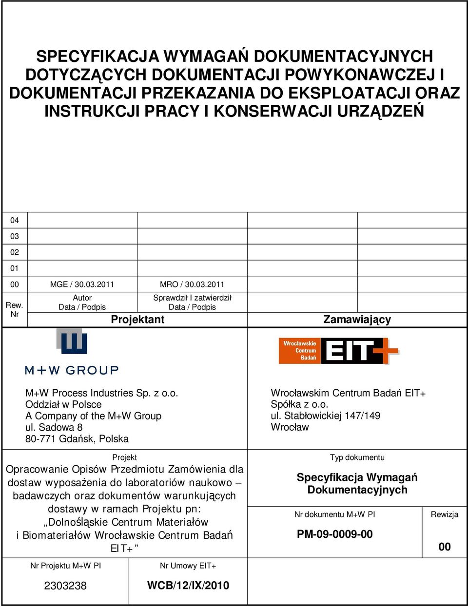 Sadowa 8 80-771 Gda sk, Polska Projekt Opracowanie Opisów Przedmiotu Zamówienia dla dostaw wyposa enia do laboratoriów naukowo badawczych oraz dokumentów warunkuj cych dostawy w ramach Projektu pn: