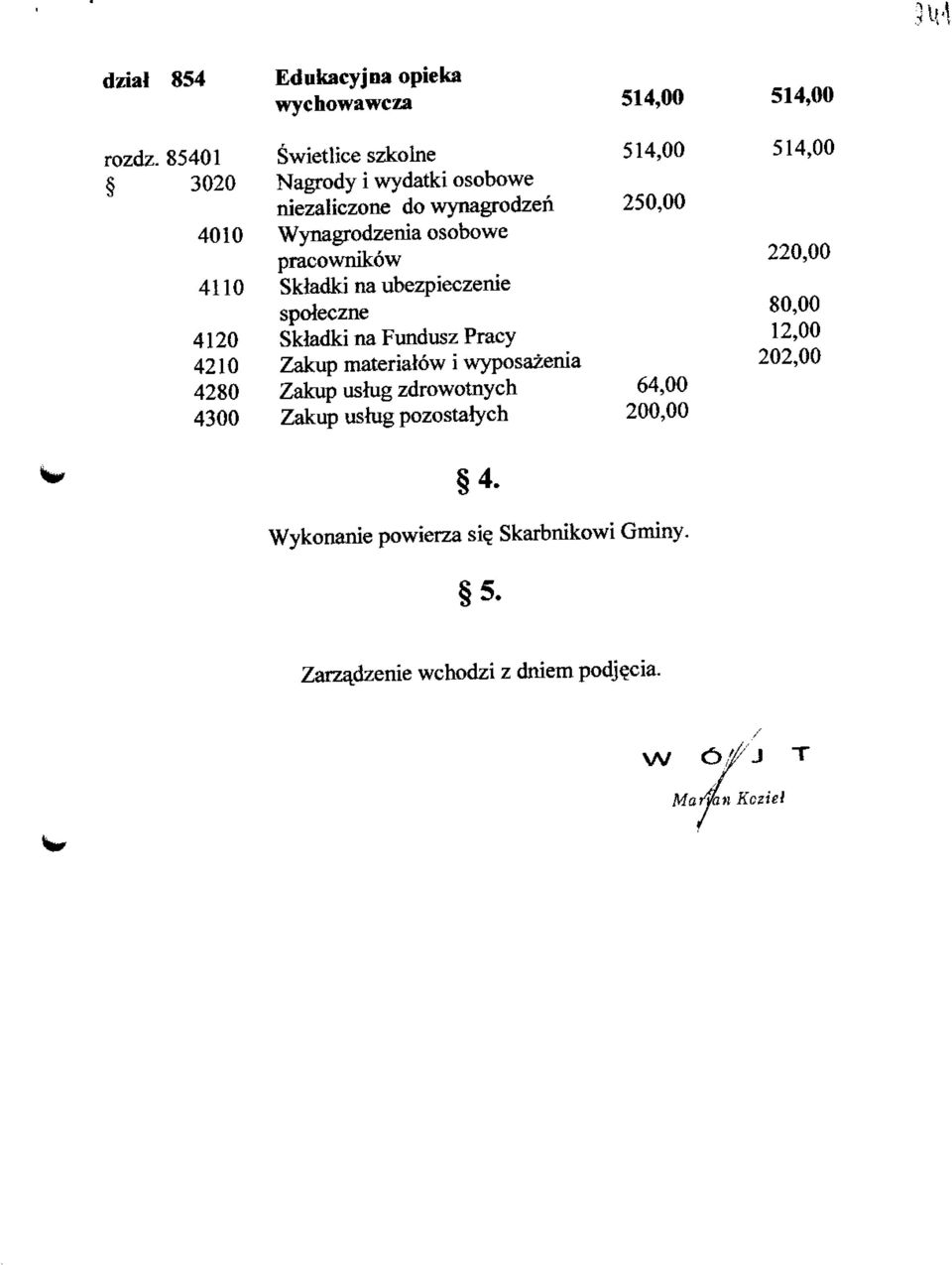 4110 Skladki na ubezpieczenie spoleczne 4120 Skladki na Fundusz Pracy 4210 Zakup materiatow i wyposazenia 4280