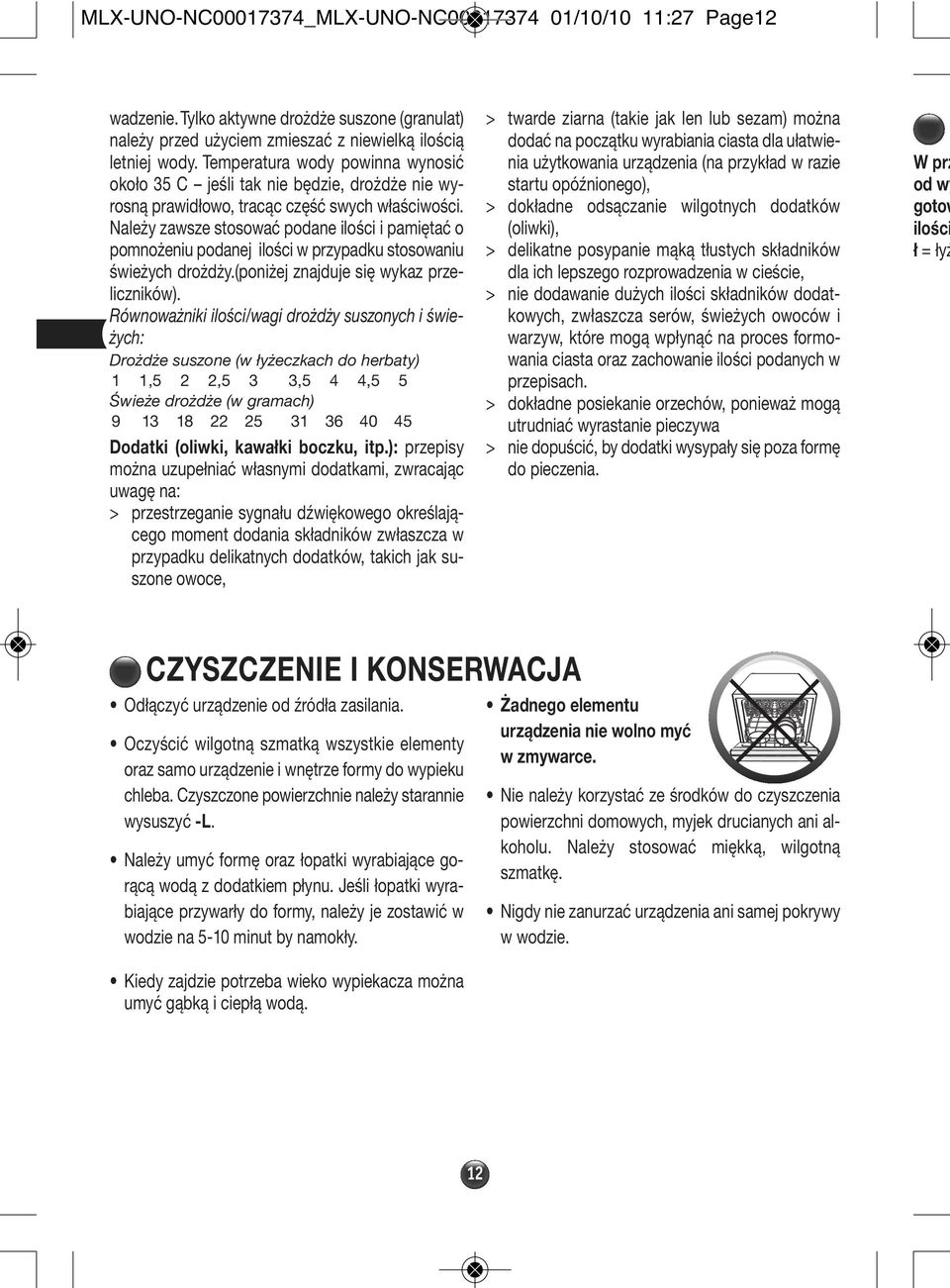 Należy zawsze stosować podane ilości i pamiętać o pomnożeniu podanej ilości w przypadku stosowaniu świeżych drożdży.(poniżej znajduje się wykaz przeliczników).