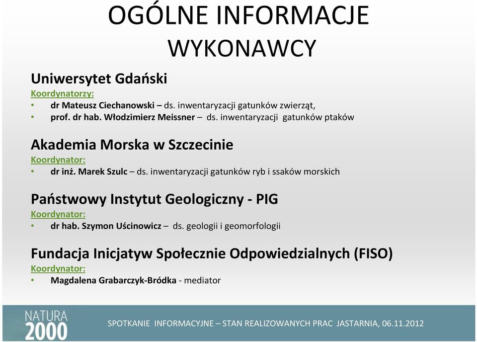 inwentaryzacji gatunków ptaków Akademia Morska w Szczecinie Koordynator: dr inż. Marek Szulc ds.