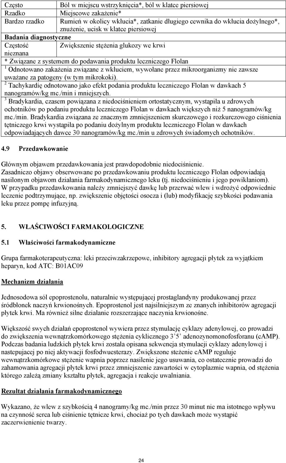 wkłuciem, wywołane przez mikroorganizmy nie zawsze uważane za patogeny (w tym mikrokoki). 2 Tachykardię odnotowano jako efekt podania produktu leczniczego Flolan w dawkach 5 nanogramów/kg mc.