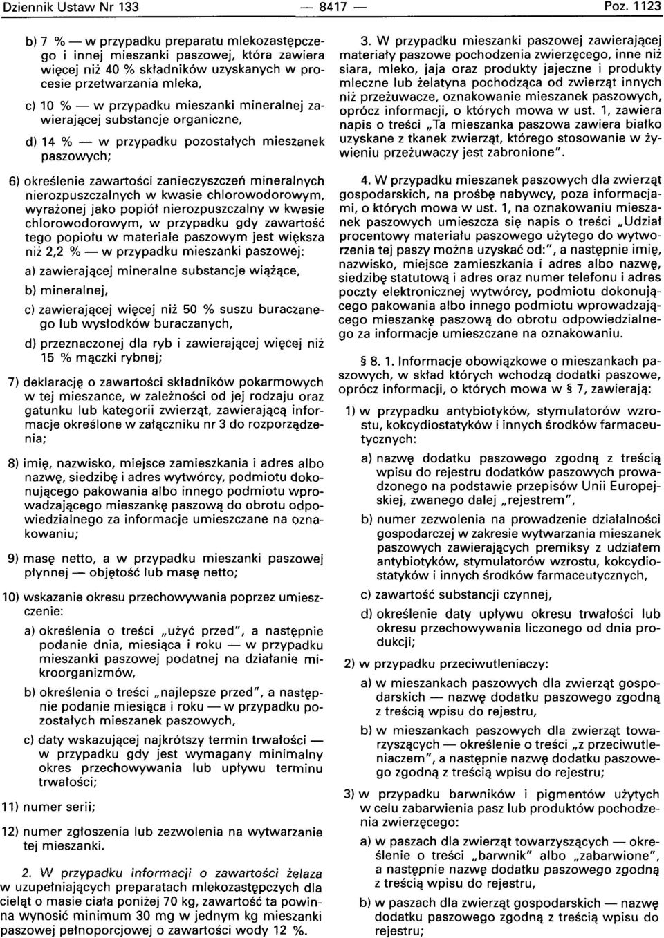 mineralnej zawierajqcej substancje organiczne, d) 14 % - w przypadku pozostatych mieszanek paszowych; 6) okreslenie zawartosci zanieczyszczen mineralnych nierozpuszczalnych w kwasie chlorowodorowym,