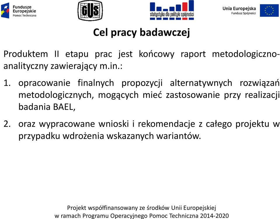opracowanie finalnych propozycji alternatywnych rozwiązań metodologicznych, mogących