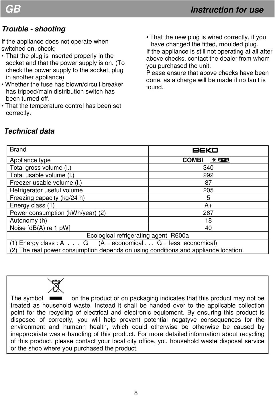 That the temperature control has been set correctly. Instruction for use That the new plug is wired correctly, if you have changed the fitted, moulded plug.