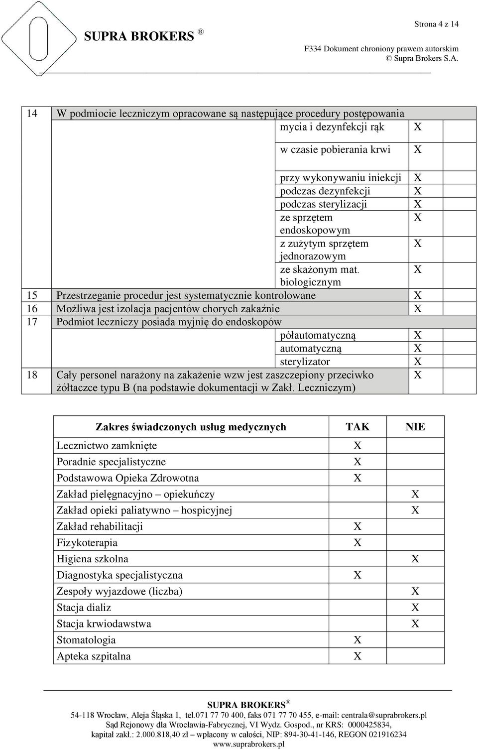 biologicznym 15 Przestrzeganie procedur jest systematycznie kontrolowane 16 Możliwa jest izolacja pacjentów chorych zakaźnie 17 Podmiot leczniczy posiada myjnię do endoskopów półautomatyczną