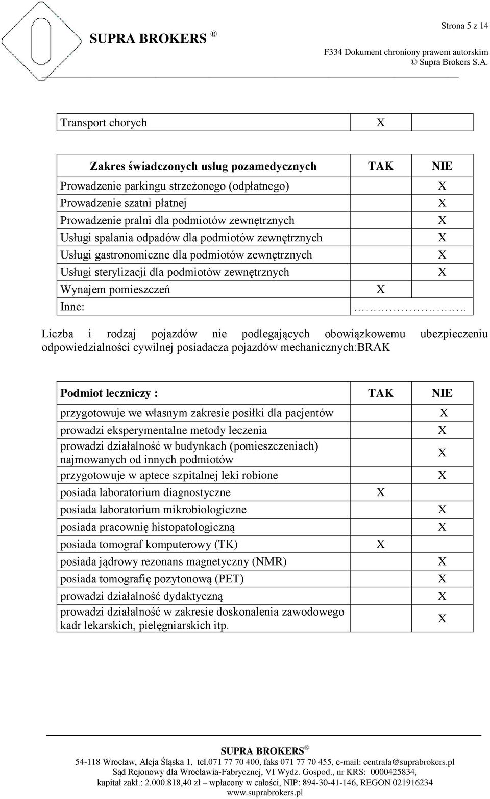 . Liczba i rodzaj pojazdów nie podlegających obowiązkowemu ubezpieczeniu odpowiedzialności cywilnej posiadacza pojazdów mechanicznych:brak Podmiot leczniczy : TAK NIE przygotowuje we własnym zakresie