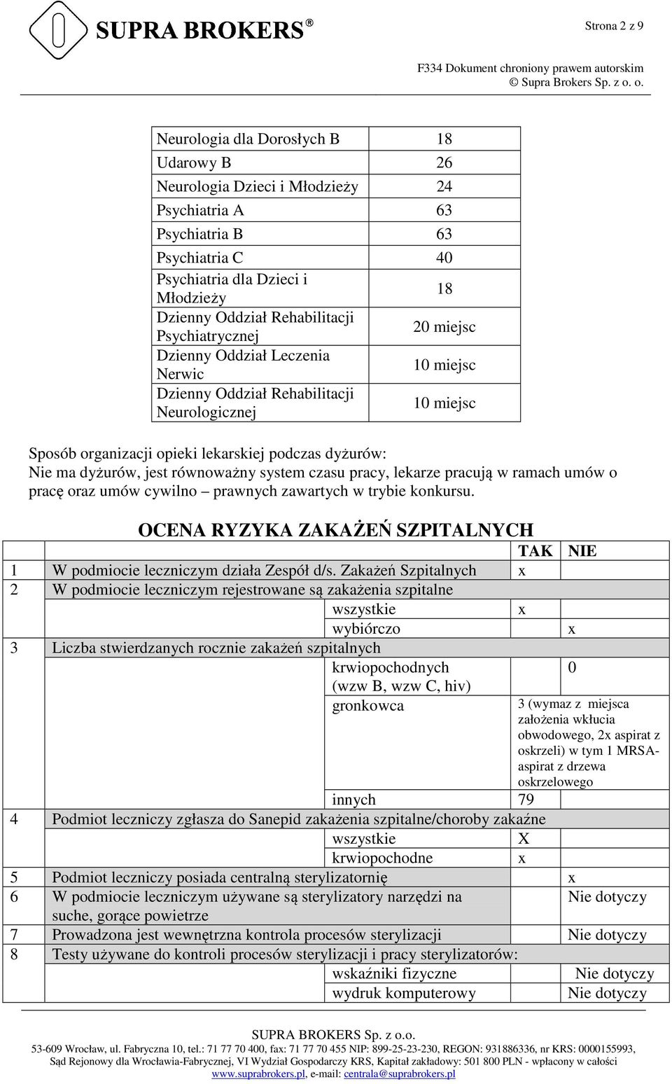 dyżurów, jest równoważny system czasu pracy, lekarze pracują w ramach umów o pracę oraz umów cywilno prawnych zawartych w trybie konkursu.