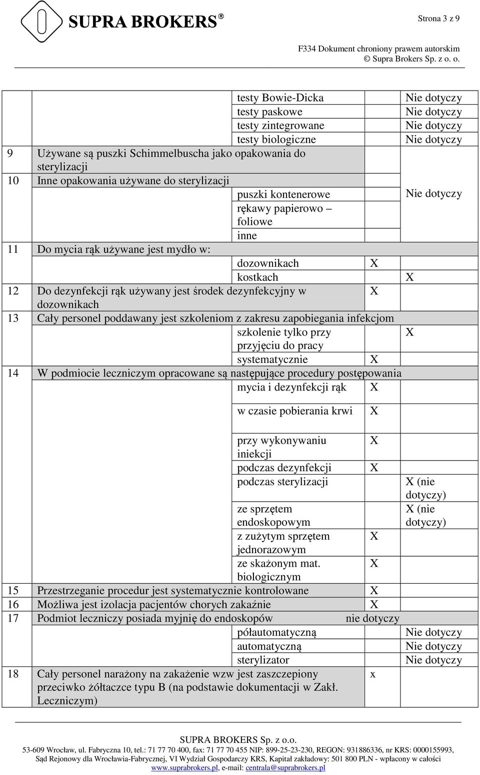 jest szkoleniom z zakresu zapobiegania infekcjom szkolenie tylko przy przyjęciu do pracy systematycznie 14 W podmiocie leczniczym opracowane są następujące procedury postępowania mycia i dezynfekcji