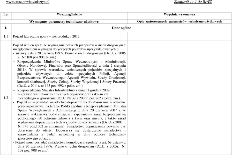 U. z 2005 r. Nr 108 poz 908 ze zm.) Rozporządzenia Ministrów: Spraw Wewnętrznych i Administracji, Obrony Narodowej, Finansów oraz Sprawiedliwości z dnia 2 sierpnia 2011r.