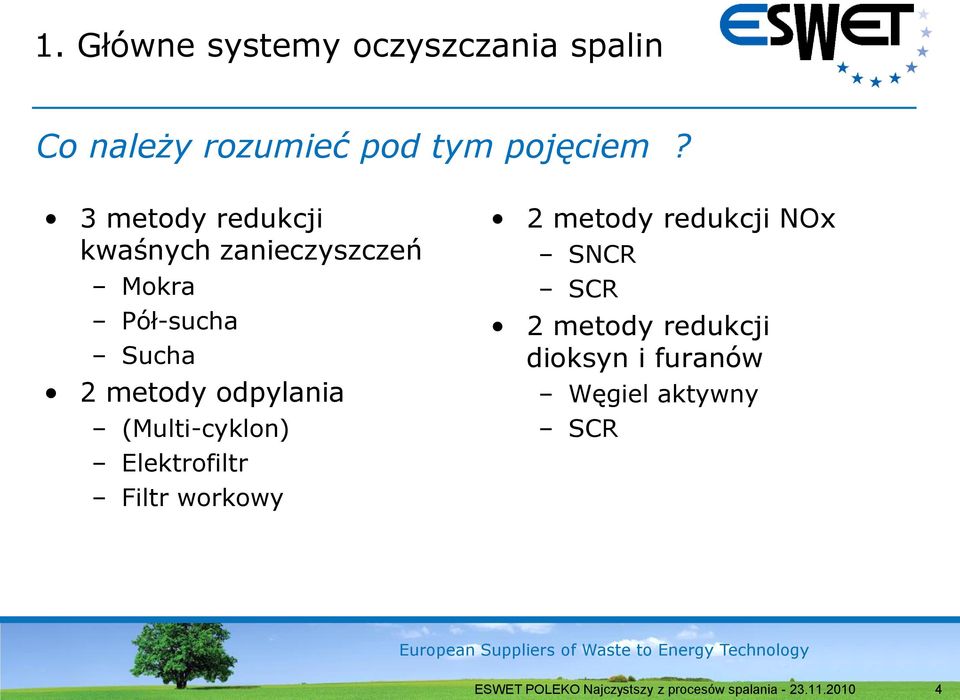 3 metody redukcji kwaśnych zanieczyszczeń Mokra Pół-sucha Sucha 2