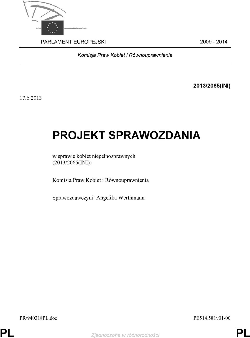 niepełnosprawnych (2013/2065(INI)) Komisja Praw Kobiet i Równouprawnienia