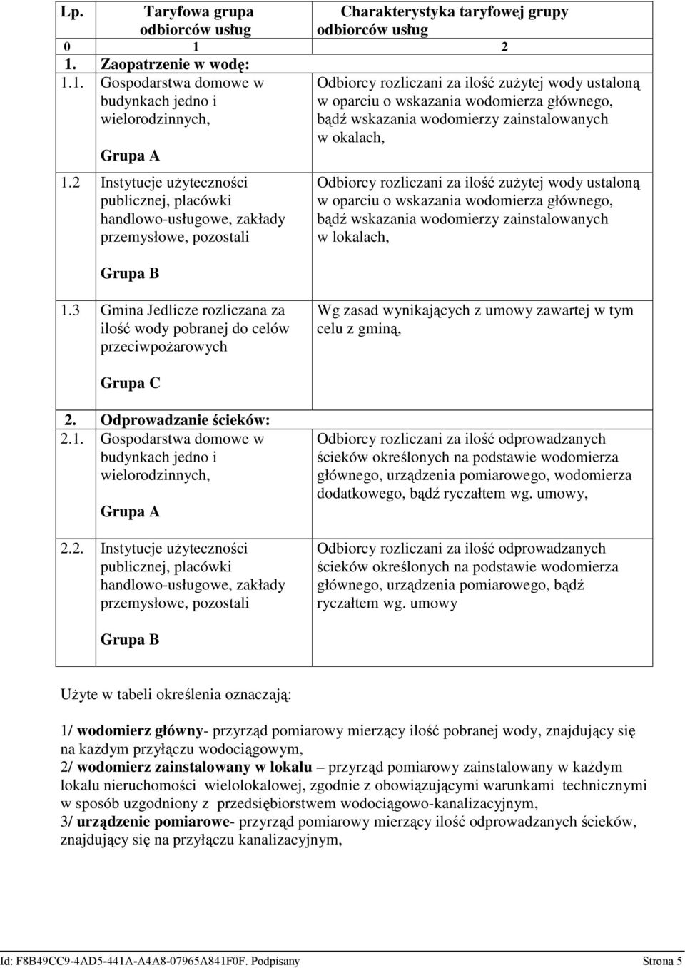 bądź wskazania wodomierzy zainstalowanych w okalach, Odbiorcy rozliczani za ilość zużytej wody ustaloną w oparciu o wskazania wodomierza głównego, bądź wskazania wodomierzy zainstalowanych w