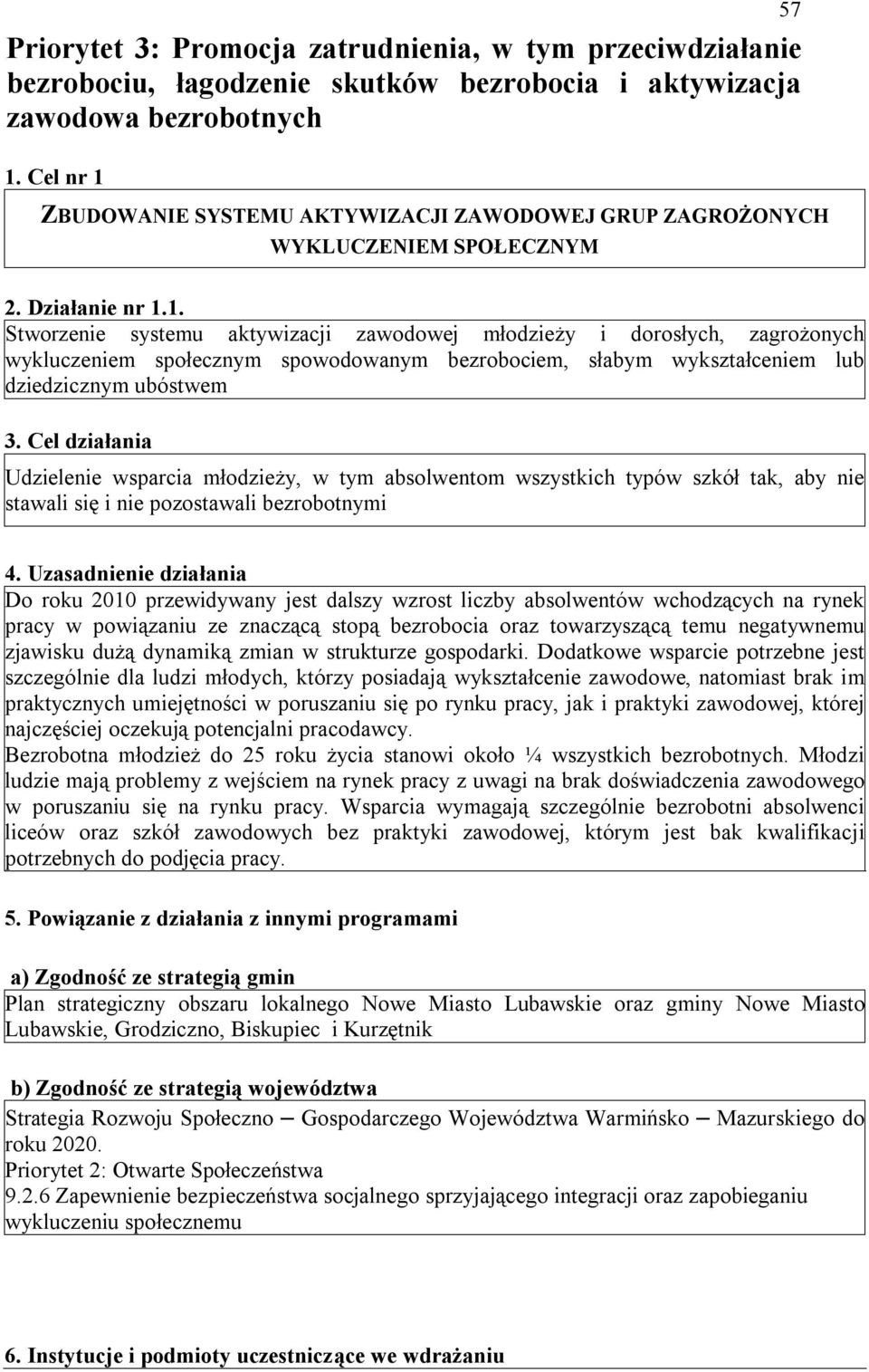 Cel działania Udzielenie wsparcia młodzieży, w tym absolwentom wszystkich typów szkół tak, aby nie stawali się i nie pozostawali bezrobotnymi 4.