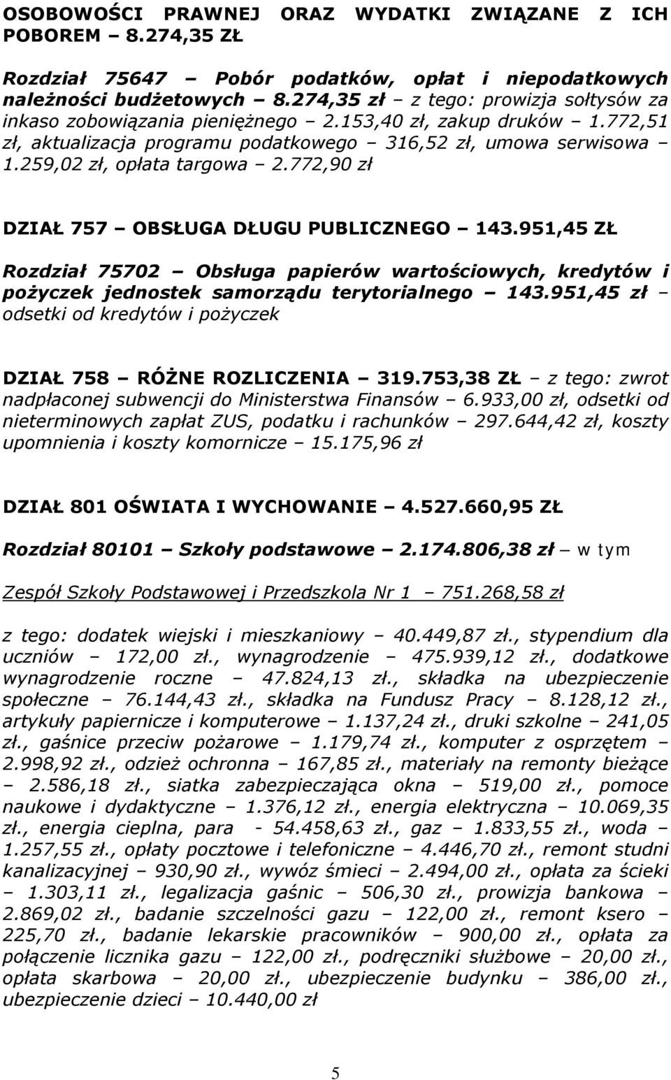 259,02 zł, opłata targowa 2.772,90 zł DZIAŁ 757 OBSŁUGA DŁUGU PUBLICZNEGO 143.951,45 ZŁ Rozdział 75702 Obsługa papierów wartościowych, kredytów i pożyczek jednostek samorządu terytorialnego 143.