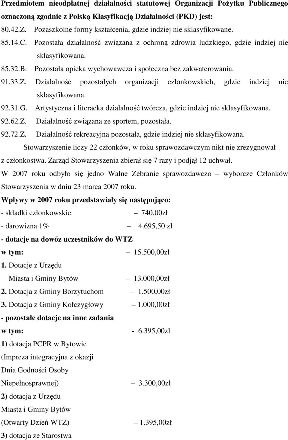 Pozostała opieka wychowawcza i społeczna bez zakwaterowania. 91.33.Z. Działalność pozostałych organizacji członkowskich, gdzie indziej nie sklasyfikowana. 92.31.G.