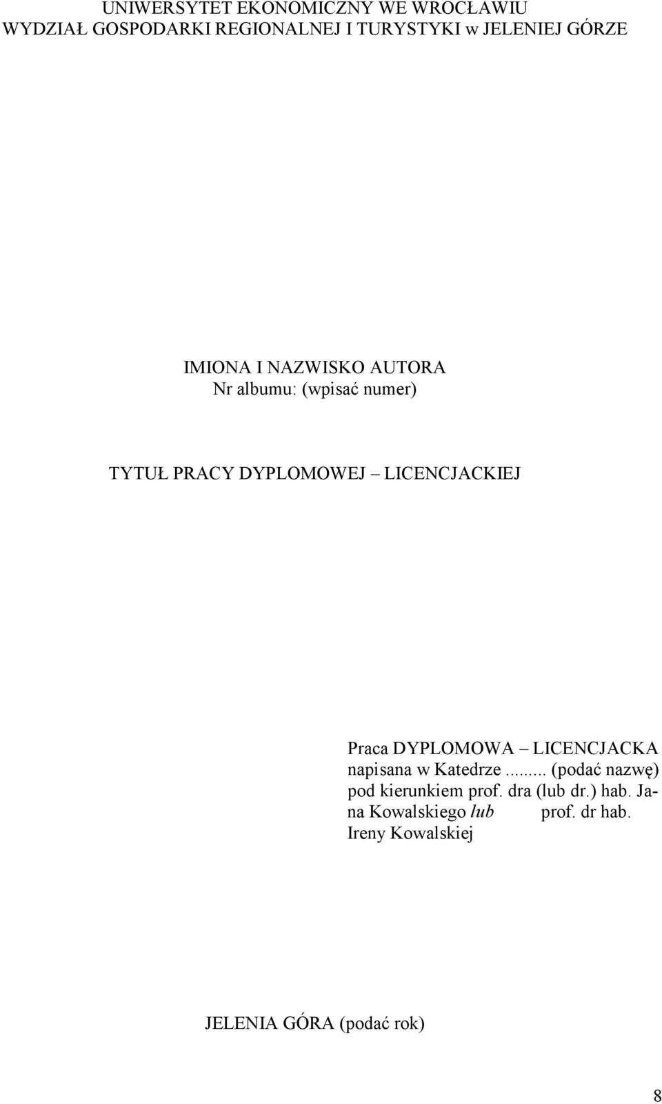 LICENCJACKIEJ Praca DYPLOMOWA LICENCJACKA napisana w Katedrze.