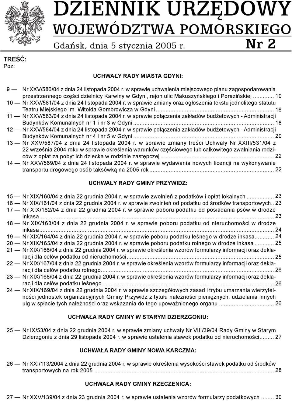 w sprawie zmiany oraz ogłoszenia tekstu jednolitego statutu Teatru Miejskiego im. Witolda Gombrowicza w Gdyni... 16 11 Nr XXV/583/04 z dnia 24 listopada 2004 r.