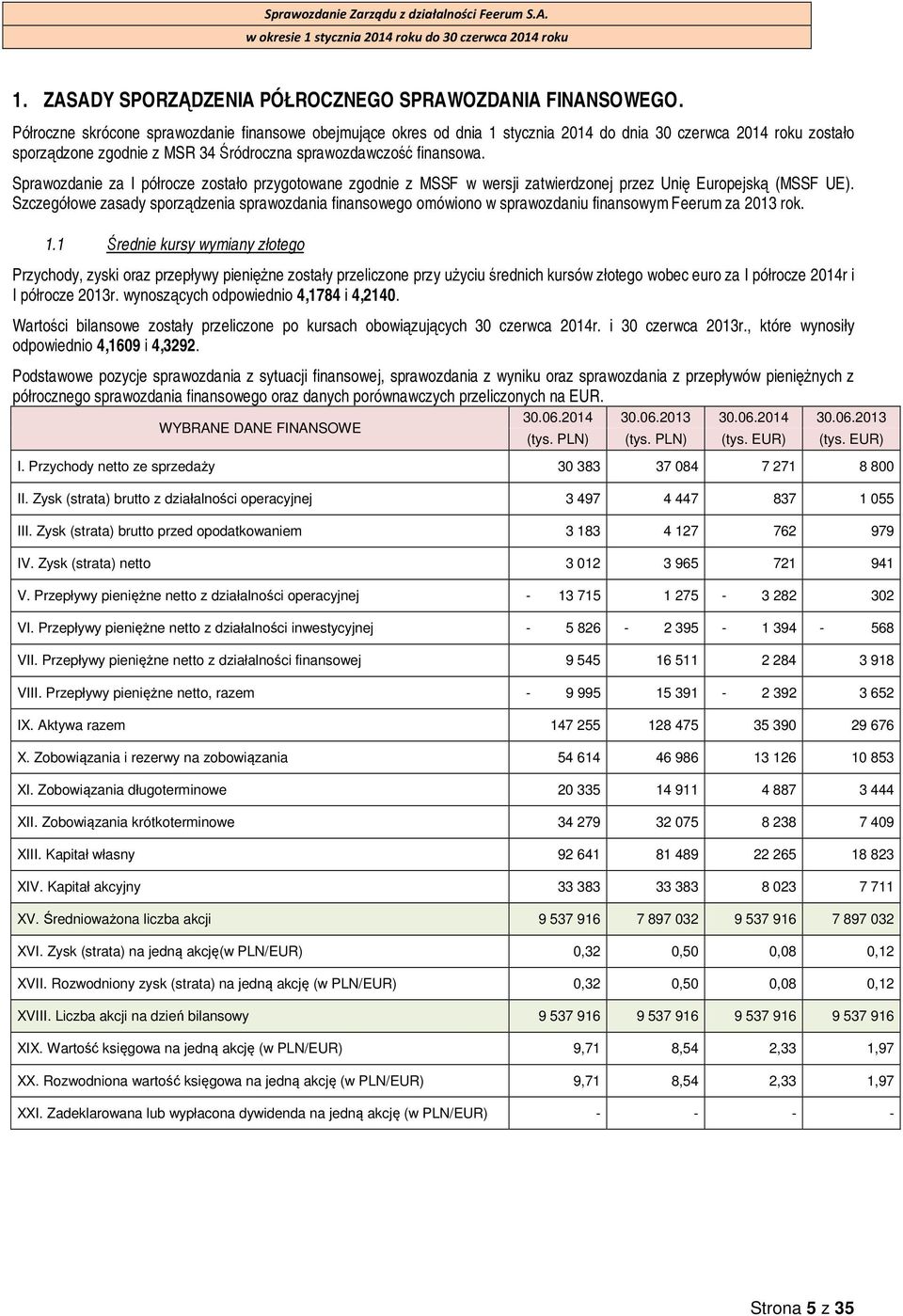 Sprawozdanie za I półrocze zostało przygotowane zgodnie z MSSF w wersji zatwierdzonej przez Unię Europejską (MSSF UE).
