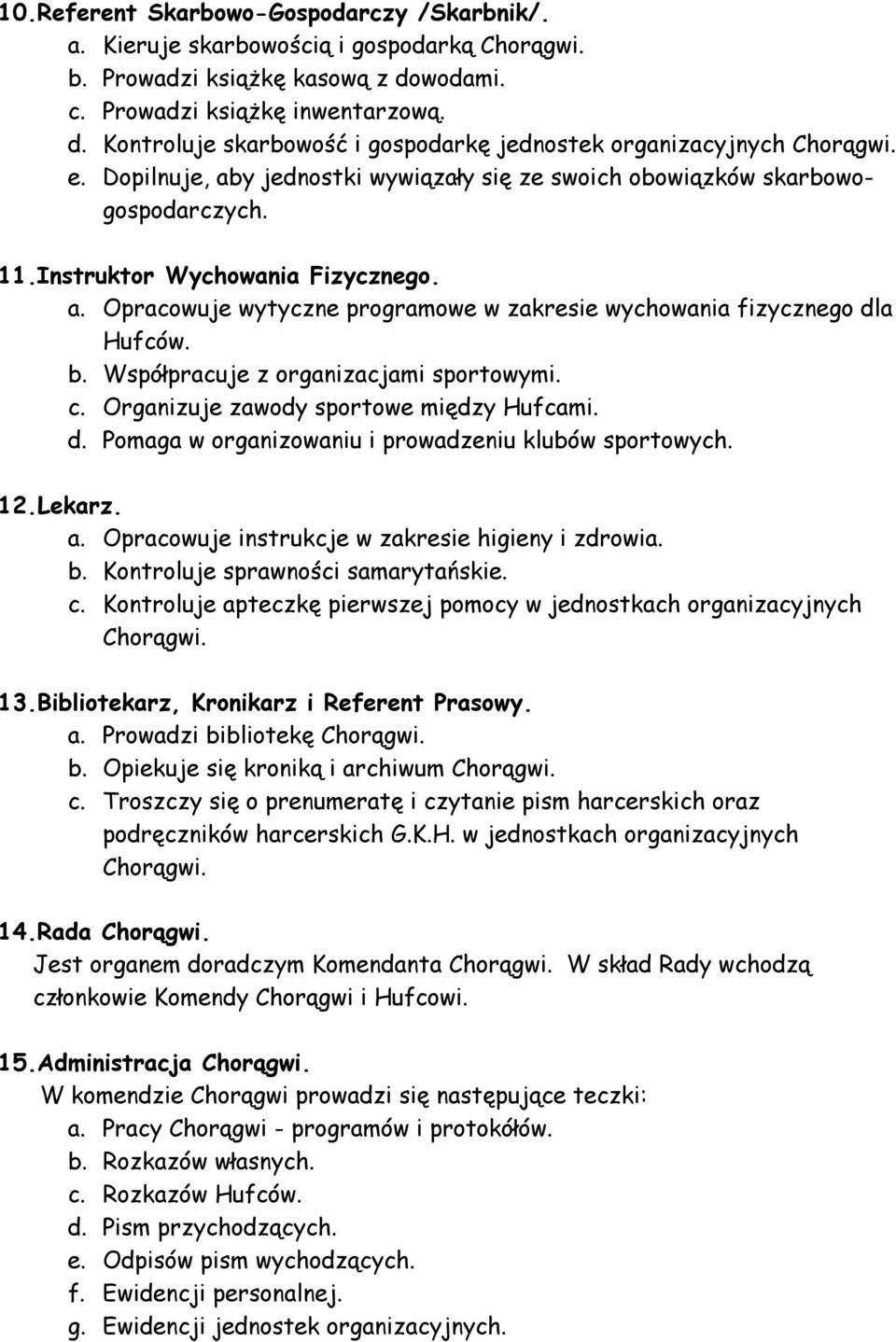 b. Współpracuje z organizacjami sportowymi. c. Organizuje zawody sportowe między Hufcami. d. Pomaga w organizowaniu i prowadzeniu klubów sportowych. 12.Lekarz. a.