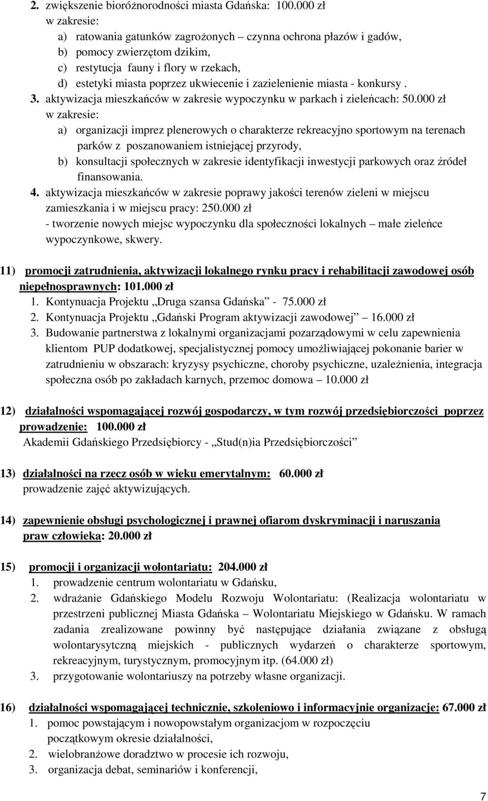 zazielenienie miasta - konkursy. 3. aktywizacja mieszkańców w zakresie wypoczynku w parkach i zieleńcach: 50.
