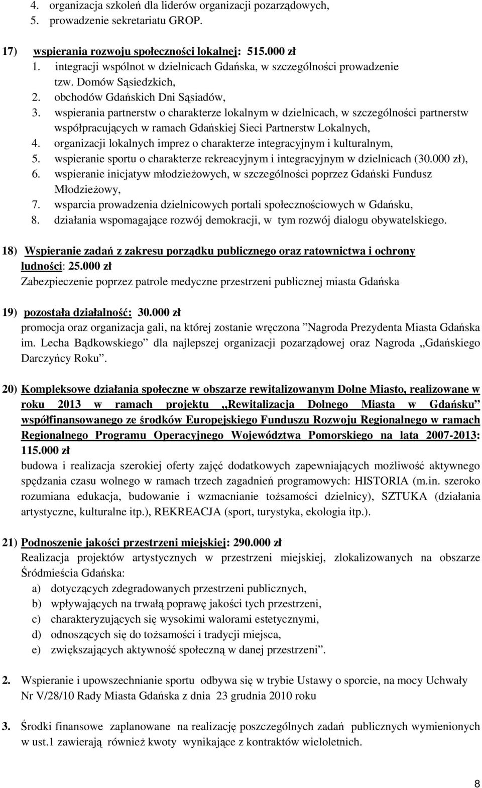 wspierania partnerstw o charakterze lokalnym w dzielnicach, w szczególności partnerstw współpracujących w ramach Gdańskiej Sieci Partnerstw Lokalnych, 4.