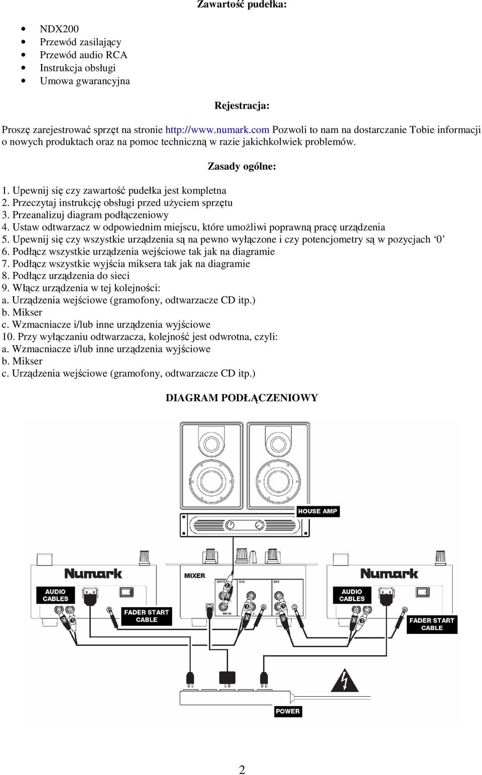 Przeczytaj instrukcję obsługi przed użyciem sprzętu 3. Przeanalizuj diagram podłączeniowy 4. Ustaw odtwarzacz w odpowiednim miejscu, które umożliwi poprawną pracę urządzenia 5.