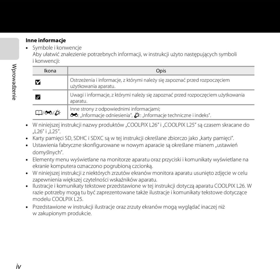 Inne strony z odpowiednimi informacjami; A/E/F E: Informacje odniesienia, F: Informacje techniczne i indeks.