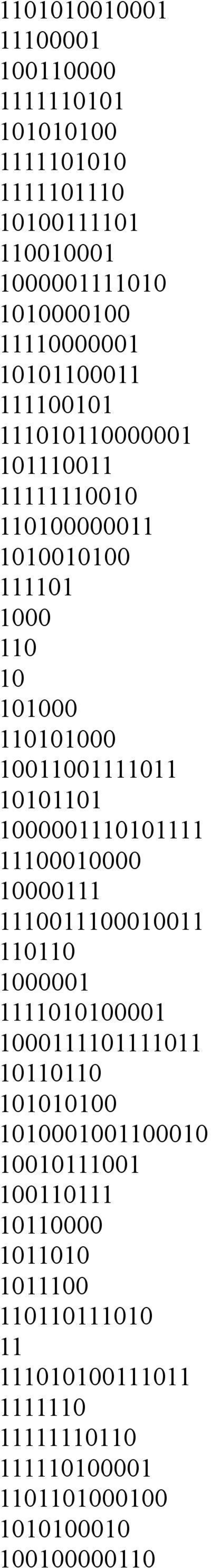 10101101 1000001110101111 11100010000 10000111 1110011100010011 110110 1000001 1111010100001 1000111101111011 10110110 101010100