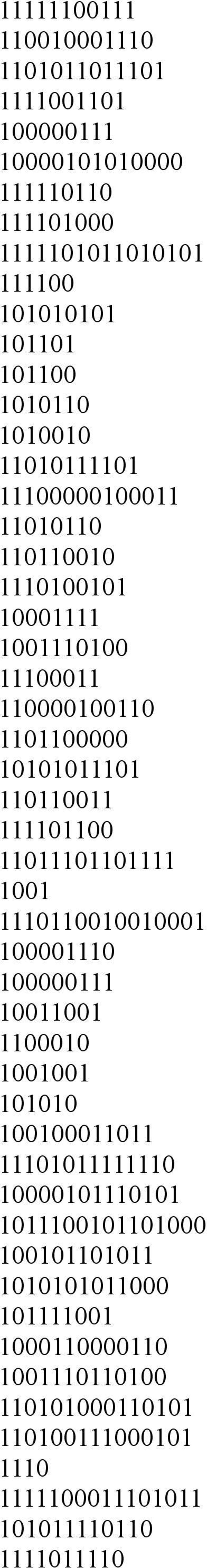 111101100 11011101101111 1001 1110110010010001 100001110 100000111 10011001 1100010 1001001 101010 100100011011 11101011111110 10000101110101