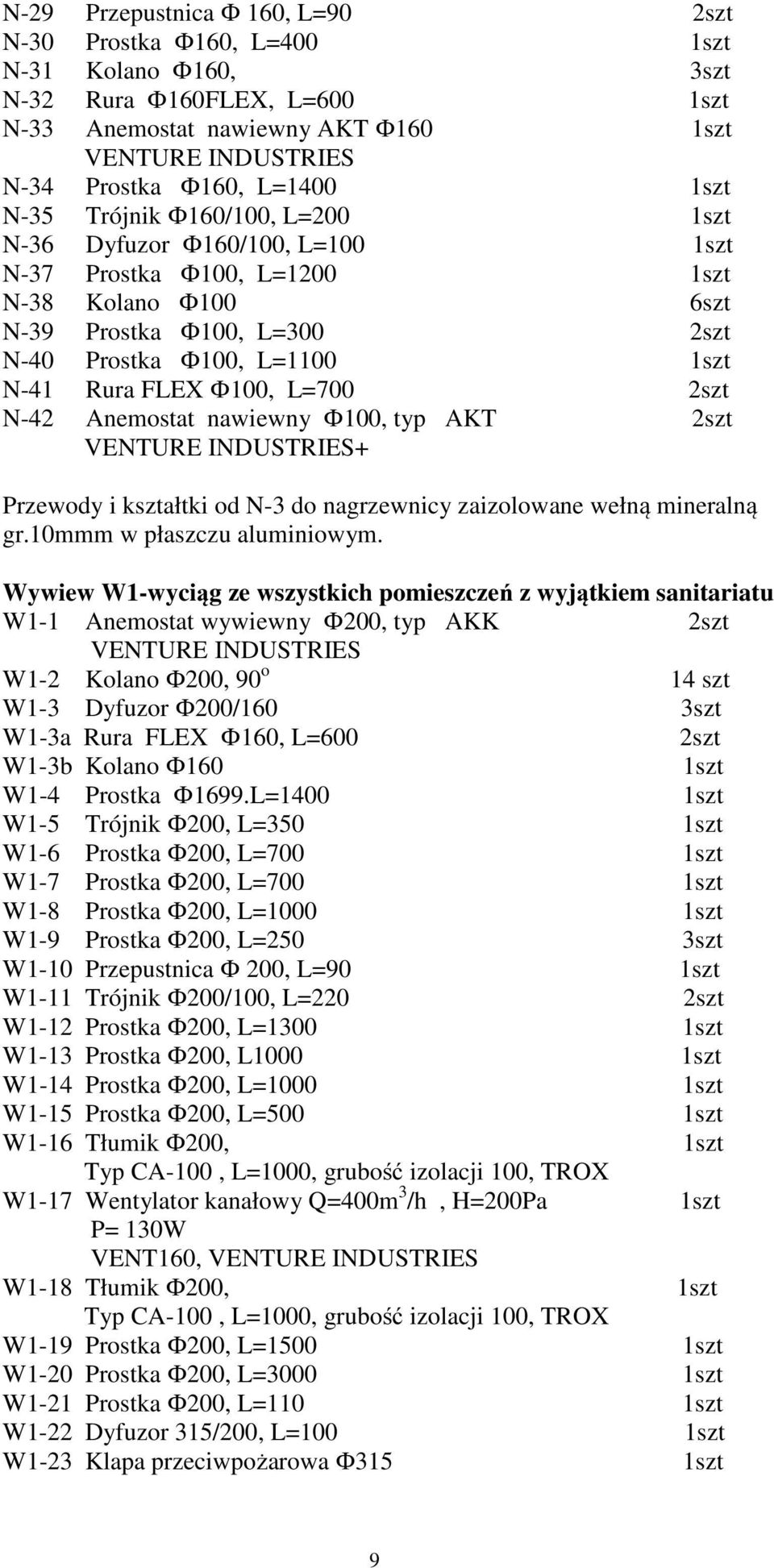 L=700 2szt N-42 Anemostat nawiewny Ф100, typ AKT 2szt + Przewody i kształtki od N-3 do nagrzewnicy zaizolowane wełną mineralną gr.10mmm w płaszczu aluminiowym.