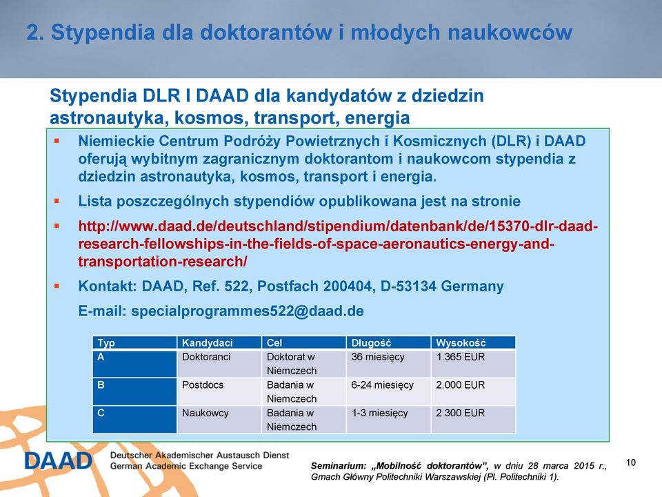 de/deutschland/stipendium/datenbank/de/15370-dlr-daadresearch-fellowships-in-the-fields-of-space-aeronautics-energy-andtransportation-research/ Kontakt: DAAD, Ref.