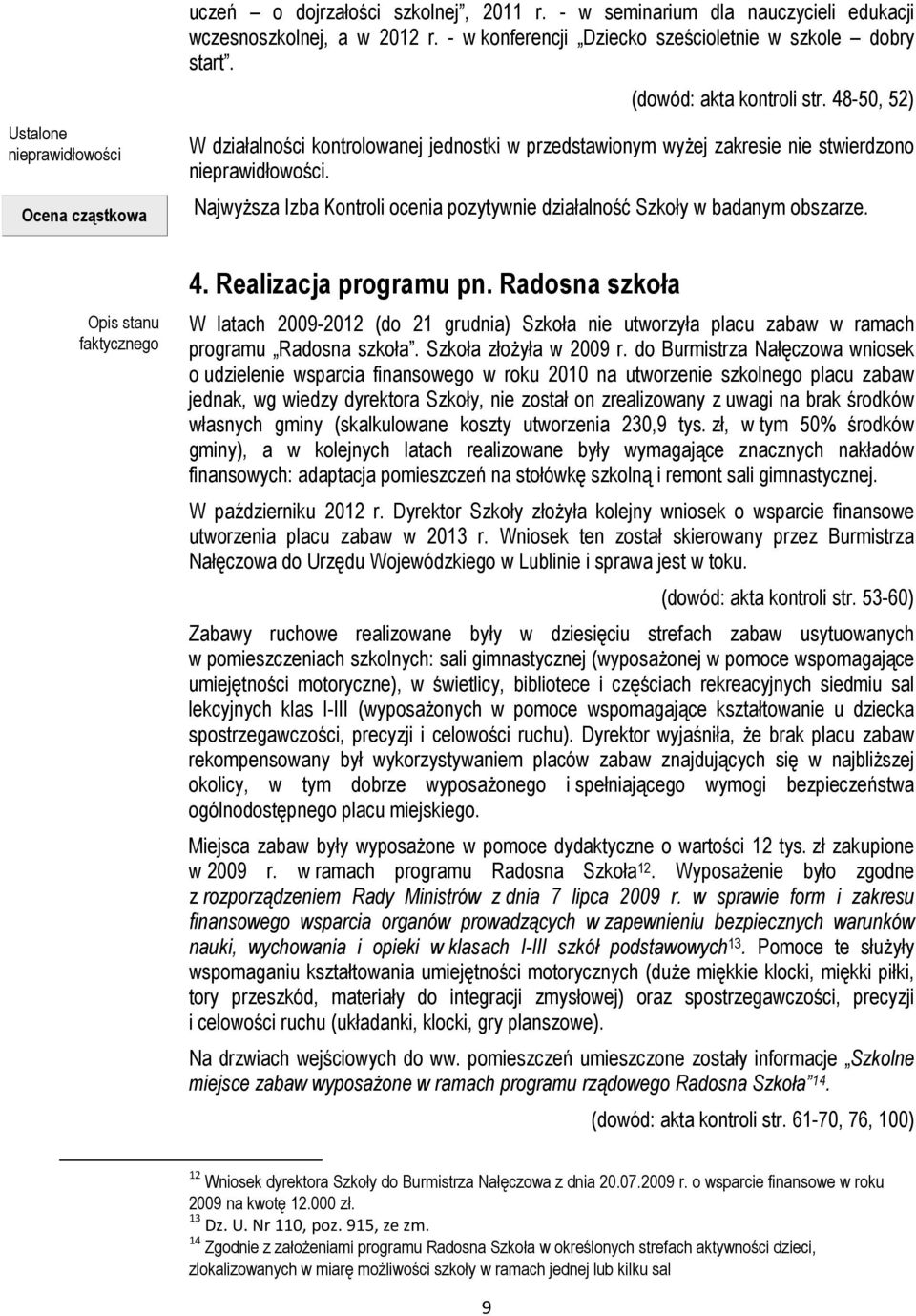 48-50, 52) W działalności kontrolowanej jednostki w przedstawionym wyżej zakresie nie stwierdzono nieprawidłowości. Najwyższa Izba Kontroli ocenia pozytywnie działalność Szkoły w badanym obszarze.