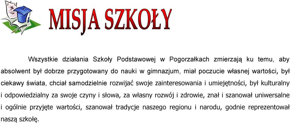 zainteresowania i umiejętności, był kulturalny i odpowiedzialny za swoje czyny i słowa, za własny rozwój i zdrowie,