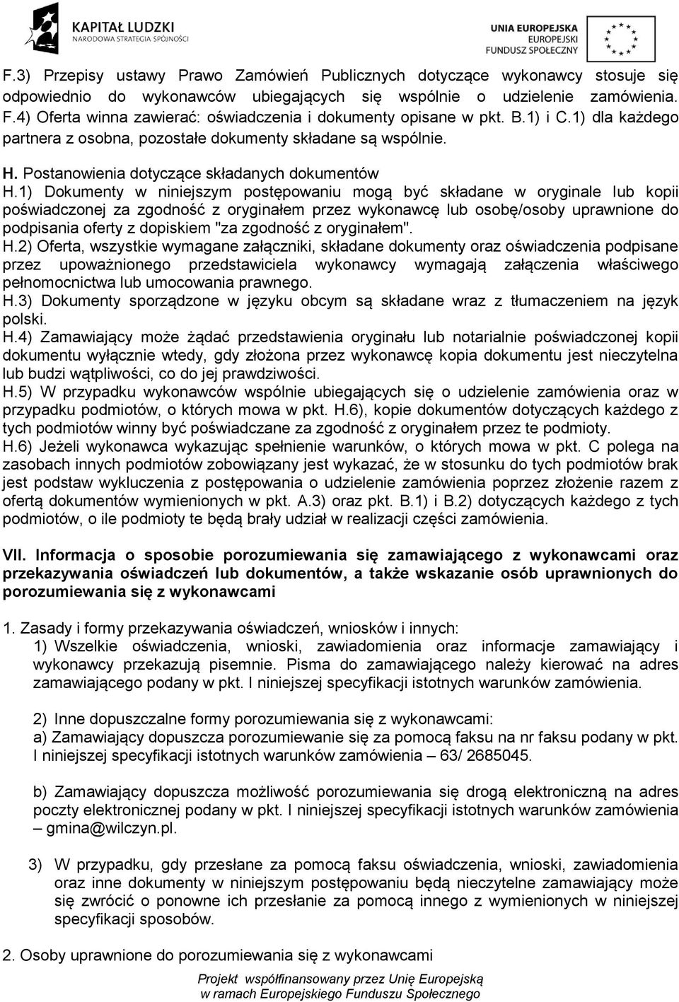 Postanowienia dotyczące składanych dokumentów H.