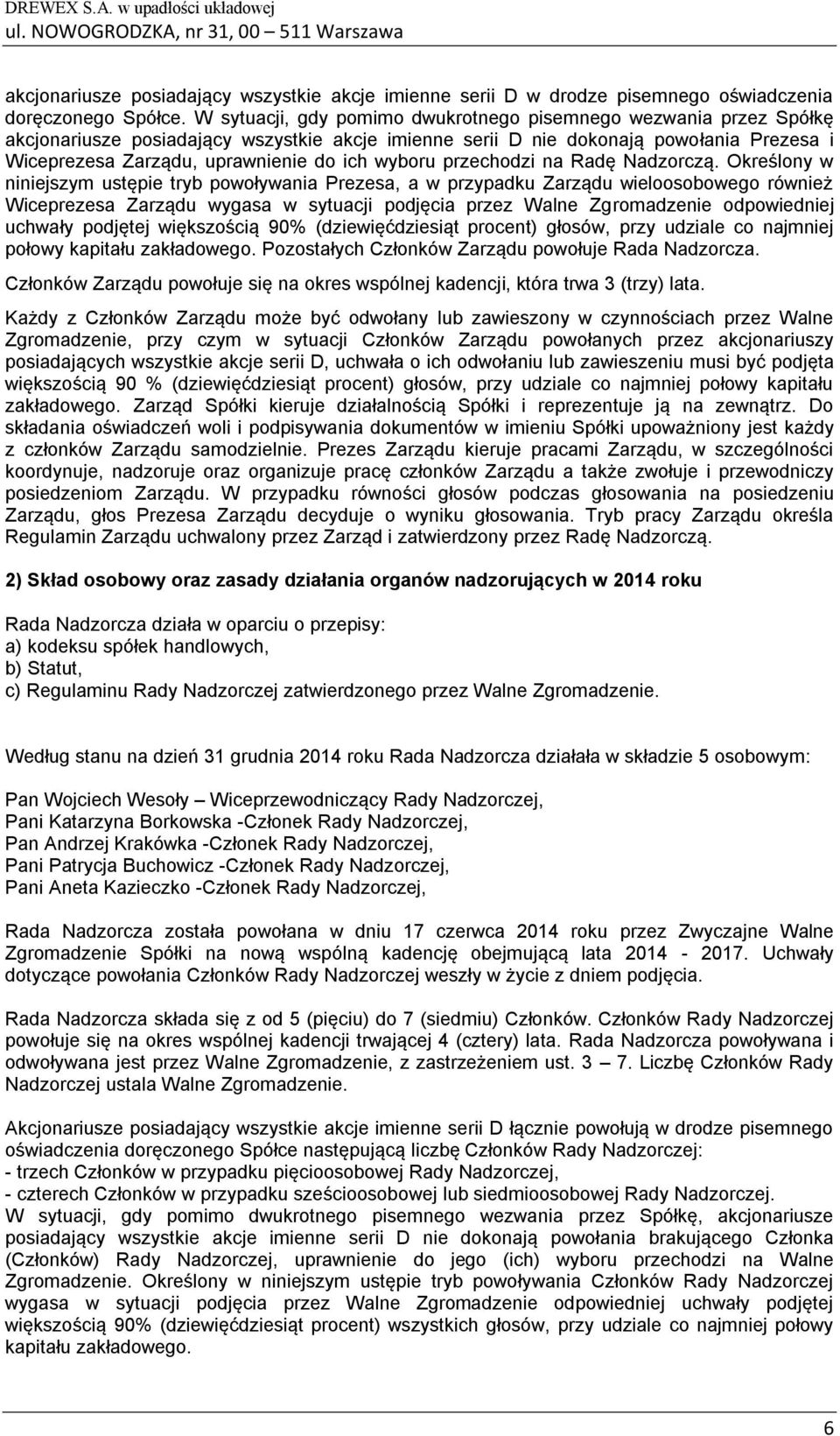 wyboru przechodzi na Radę Nadzorczą.