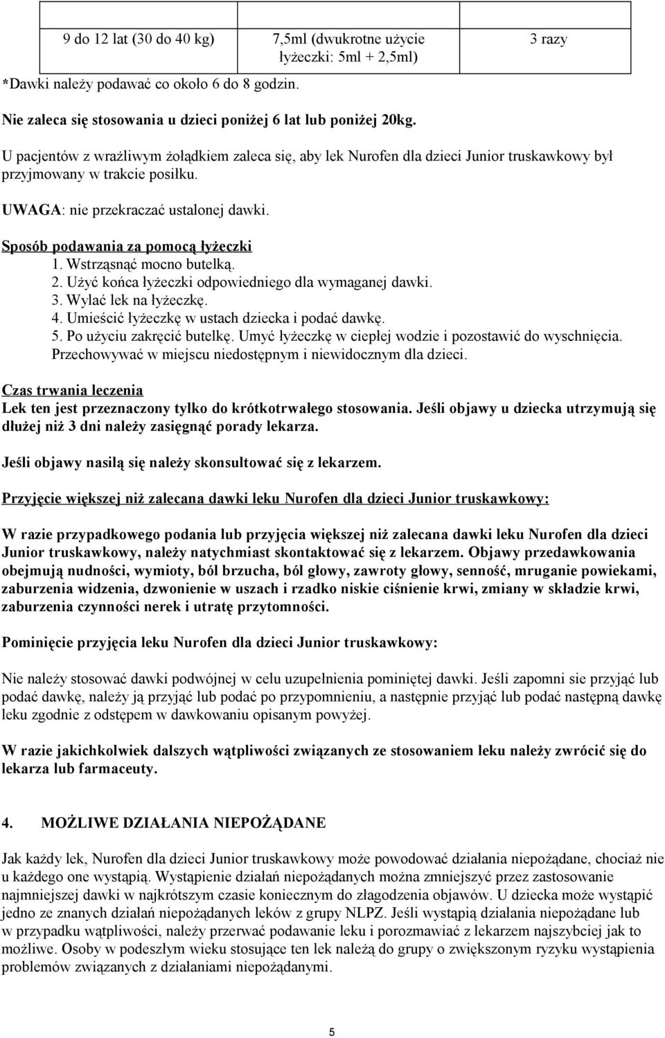 Sposób podawania za pomocą łyżeczki 1. Wstrząsnąć mocno butelką. 2. Użyć końca łyżeczki odpowiedniego dla wymaganej dawki. 3. Wylać lek na łyżeczkę. 4.